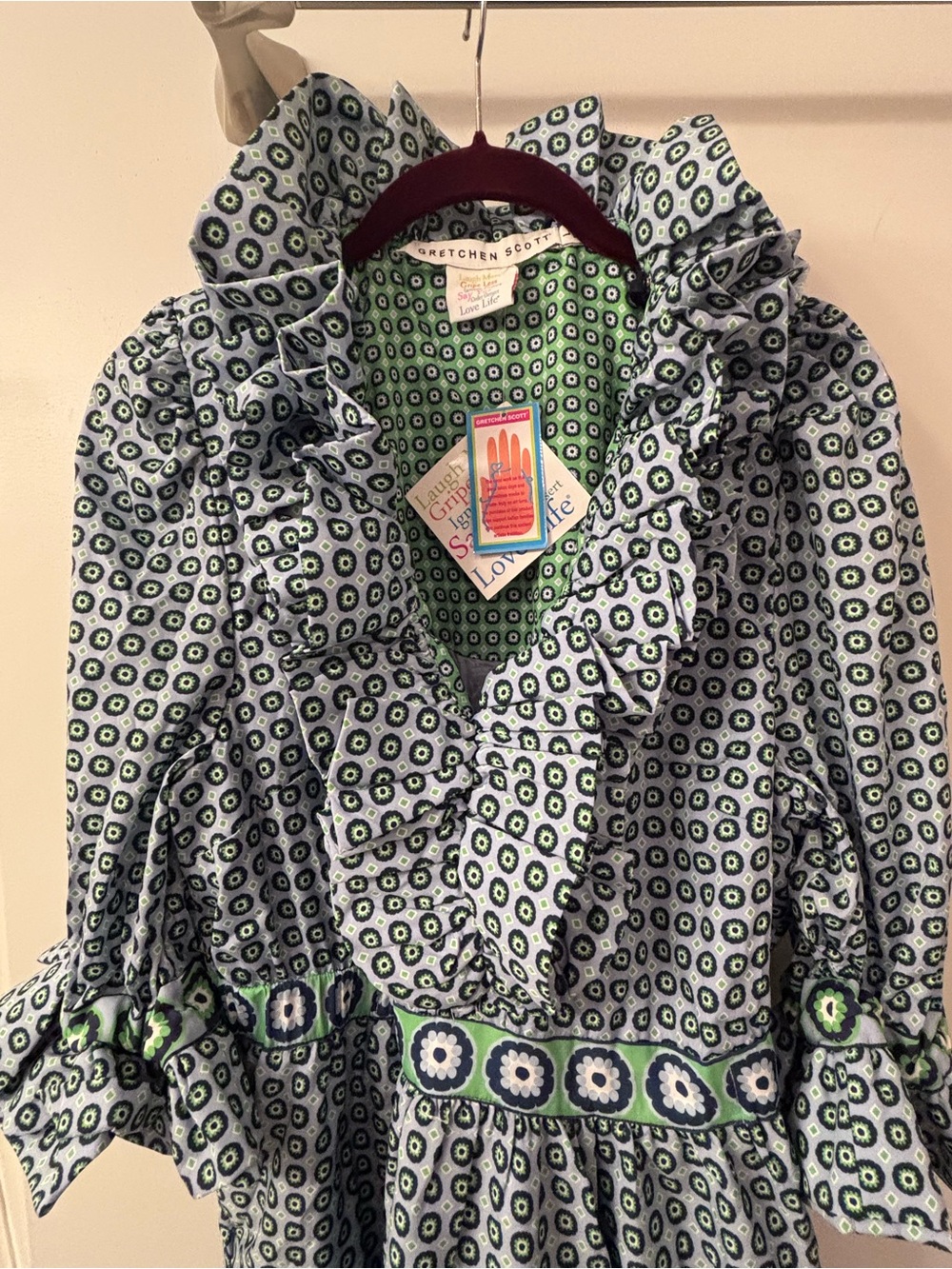 Gretchen Scott Designs Light Blue and Green Printed Ruffle Dress - Picture 4 of 11